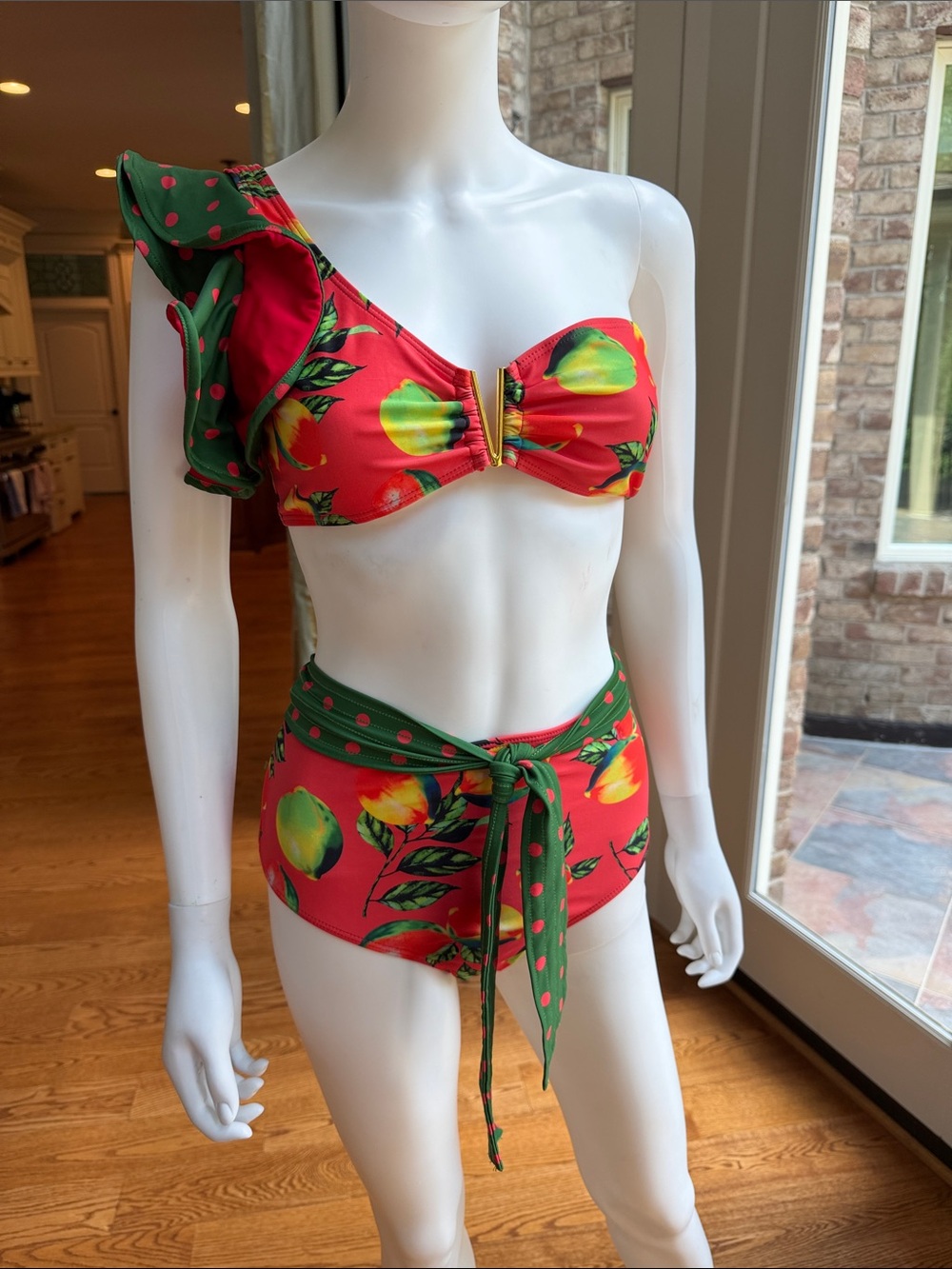 Source Unknown Red and Green One-Shoulder High-Waist Bikini Set - Picture 2 of 12